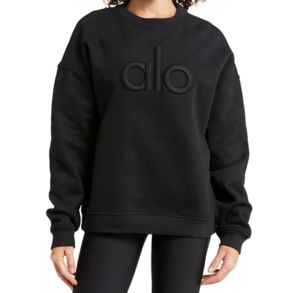 Alo Yoga Renown Emblem Heavy Weight Crew Neck Pullover Sweatshirt Black XS - Picture 1 of 16